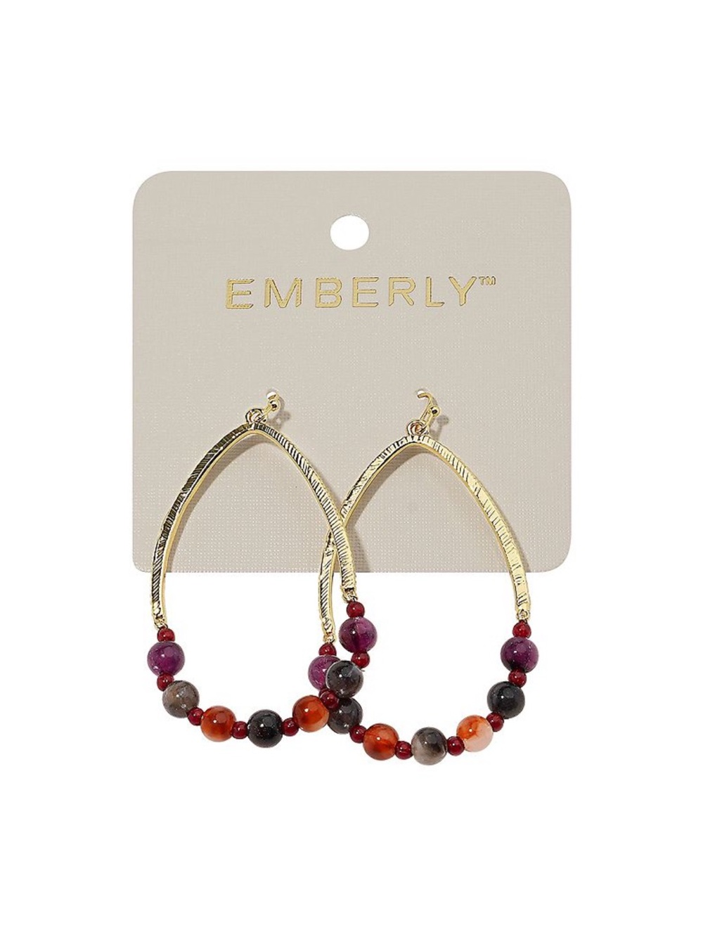 Gold Teardrop Hoop Earrings with Multicolor Beads